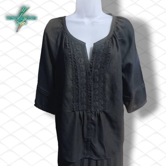 212 Collection Bohemian Black Chiffon Peasant Blouse, Medium New - Picture 3 of 6